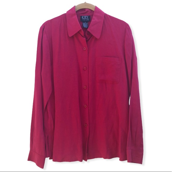 City Silk linen red button down blouse - Picture 1 of 7